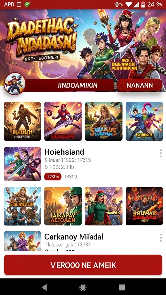 Screenshot kedua menampilkan berbagai pilihan permainan yang tersedia.