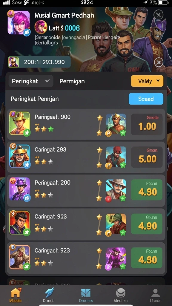 Koleksi karakter yang beragam untuk dipilih pemain.